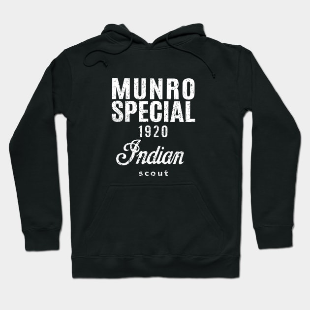 Munro Special - 'The world's fastest Indian' - worn white print Hoodie by retropetrol